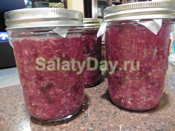 Салат на зиму из краснокочанной капусты острый